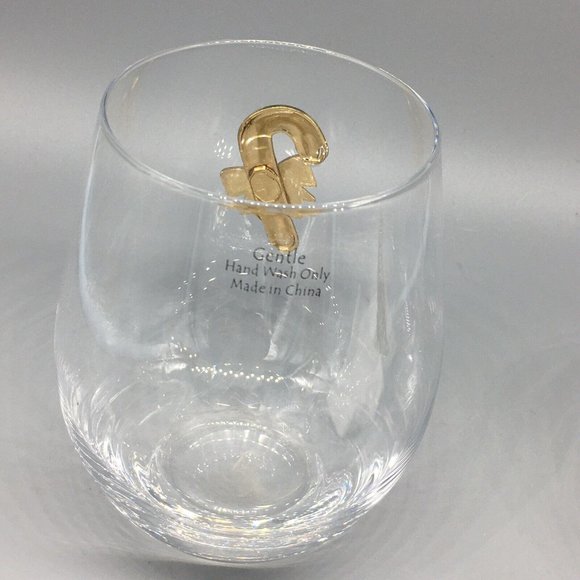 x2 Rhinestone Candy Cane Stemless Wine Glass Set Red Gold Bow Christmas Holidays - Picture 8 of 10